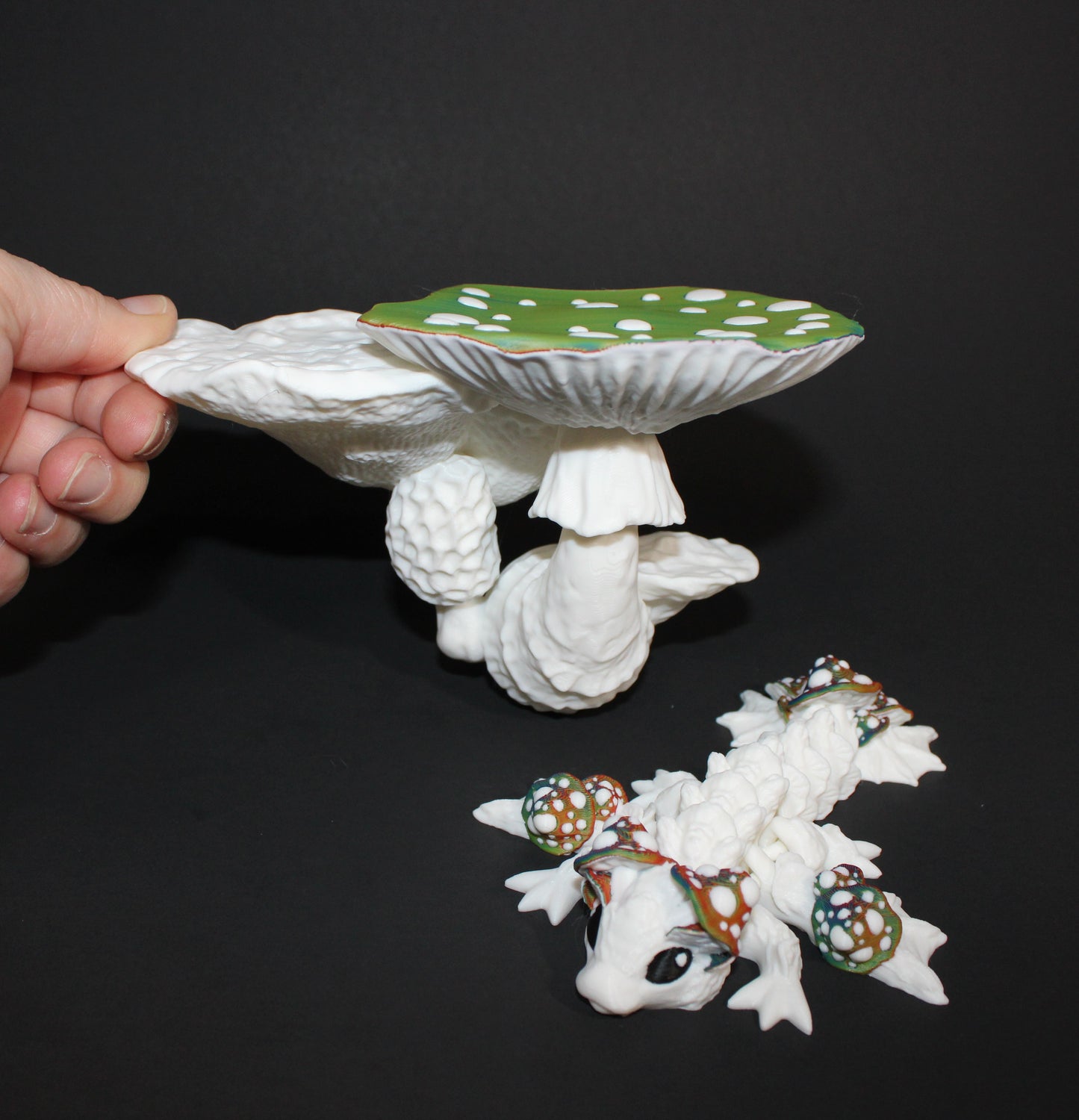 Mini Mushroom Dragon with Mushroom Shelf Options-3D Printed Articulated Fidget Toy