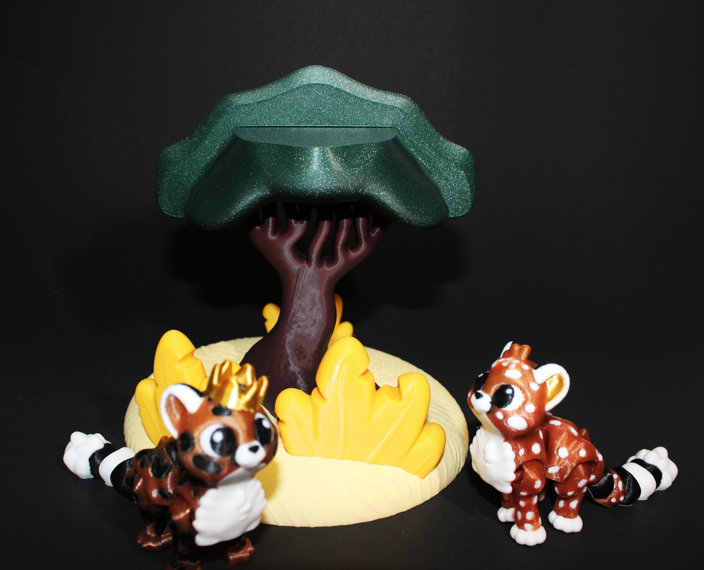 2 Cheetahs with Acacia Tree-Articulated Flexi Fidget Full Color 3D Printed Toy-3 inches tall - Wonderland 3D Printing