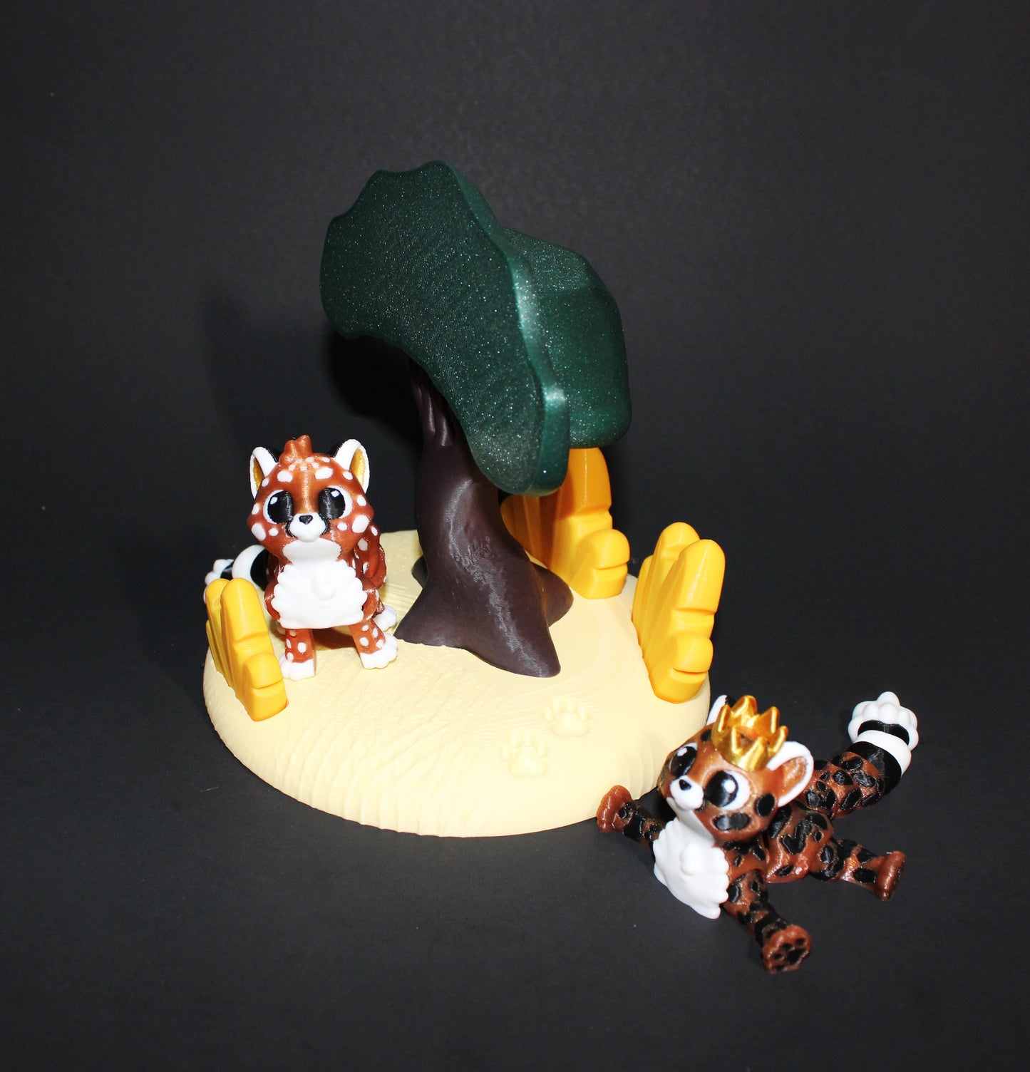 2 Cheetahs with Acacia Tree-Articulated Flexi Fidget Full Color 3D Printed Toy-3 inches tall - Wonderland 3D Printing