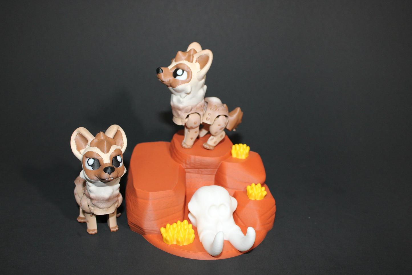 2 Hyenas with Cliff -Articulated Flexi Fidget Full Color 3D Printed Toy-2.5 inches tall - Wonderland 3D Printing