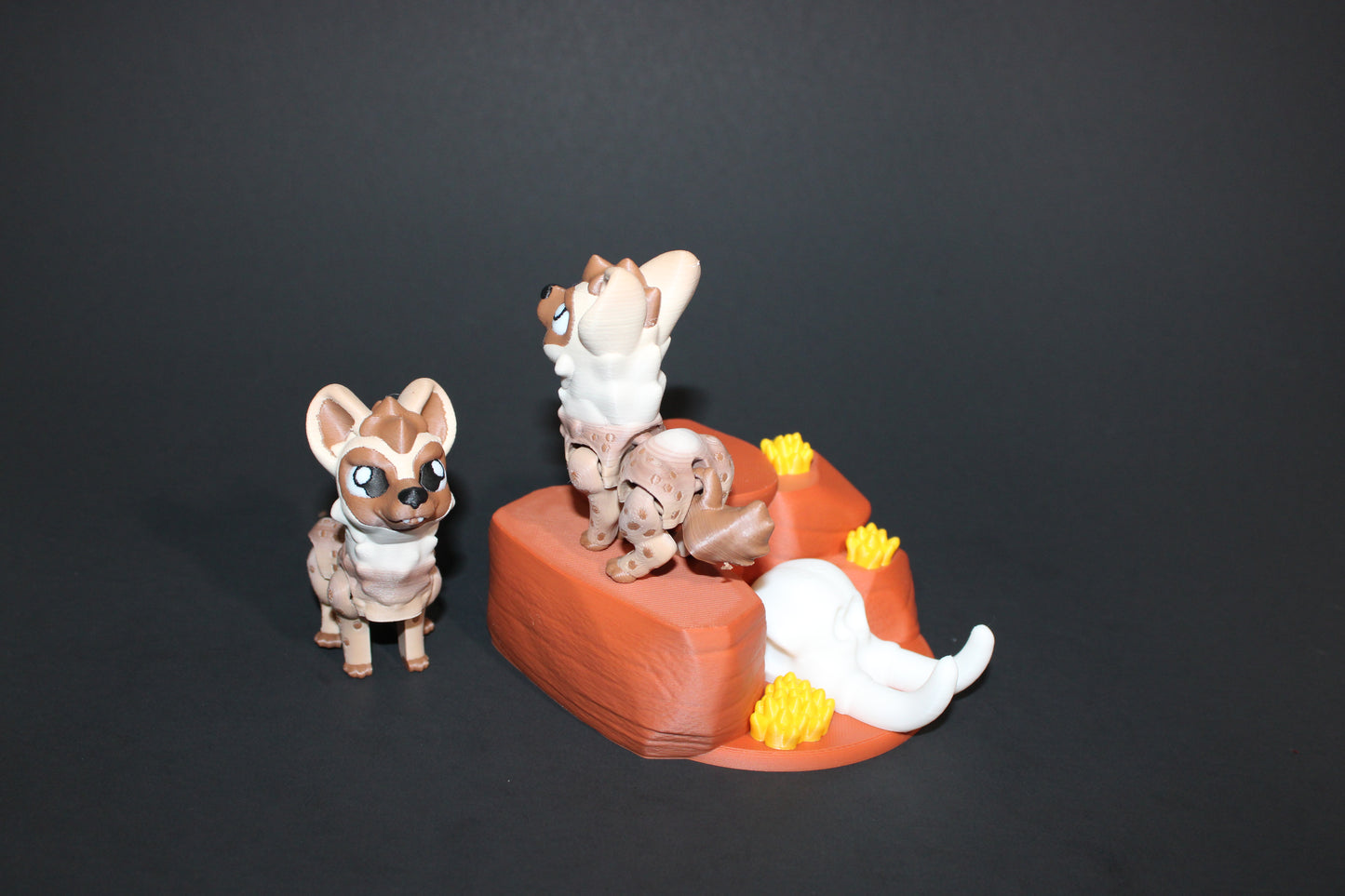 2 Hyenas with Cliff -Articulated Flexi Fidget Full Color 3D Printed Toy-2.5 inches tall - Wonderland 3D Printing