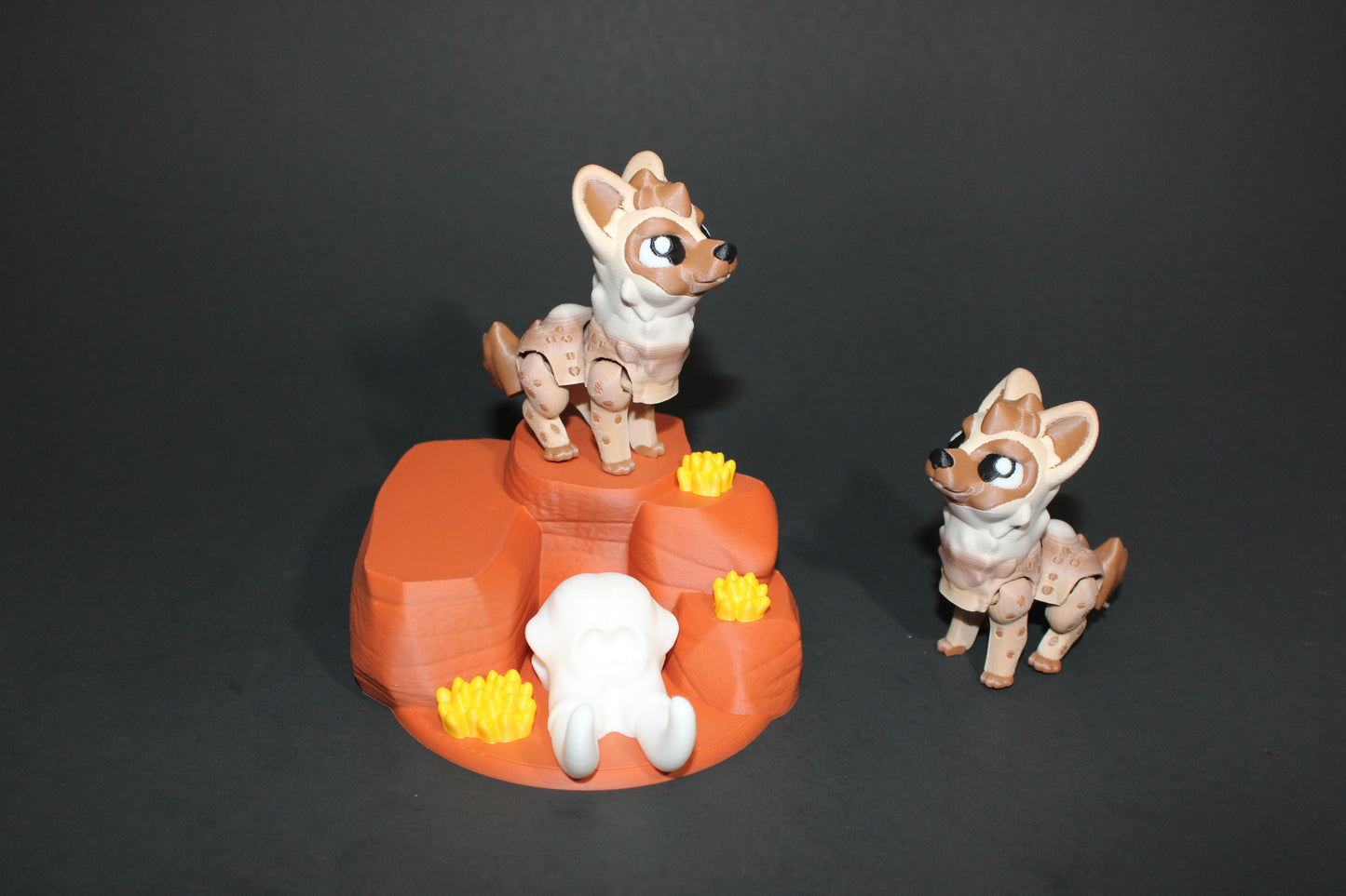 2 Hyenas with Cliff -Articulated Flexi Fidget Full Color 3D Printed Toy-2.5 inches tall - Wonderland 3D Printing