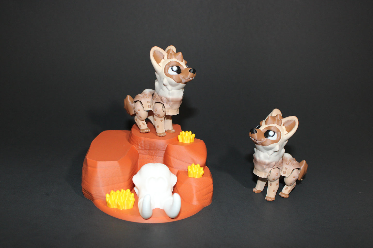 2 Hyenas with Cliff -Articulated Flexi Fidget Full Color 3D Printed Toy-2.5 inches tall - Wonderland 3D Printing