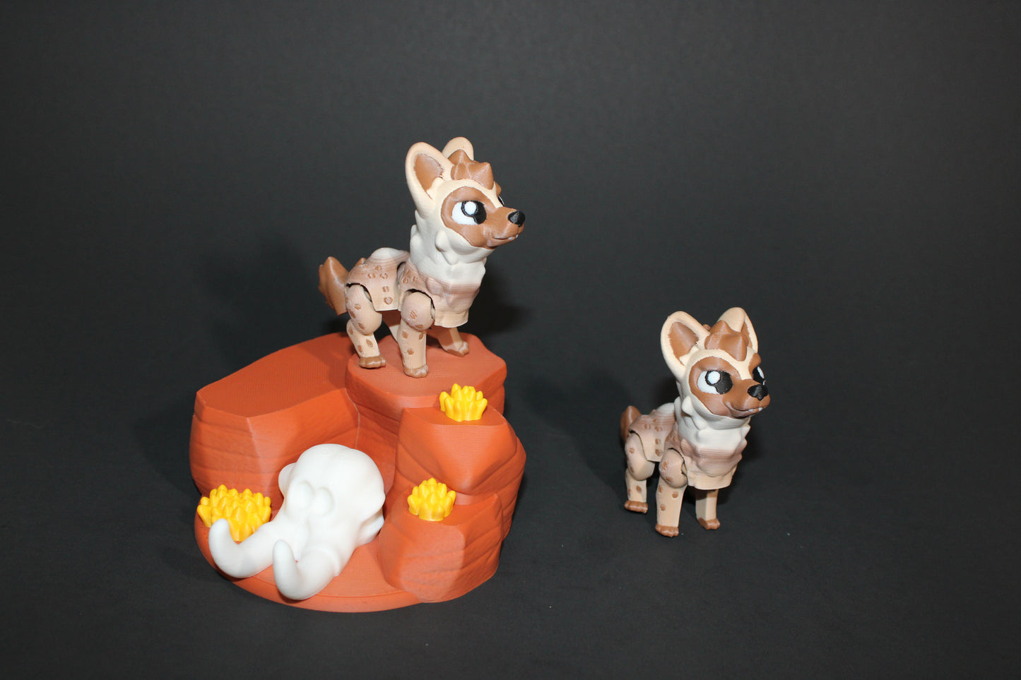 2 Hyenas with Cliff -Articulated Flexi Fidget Full Color 3D Printed Toy-2.5 inches tall - Wonderland 3D Printing