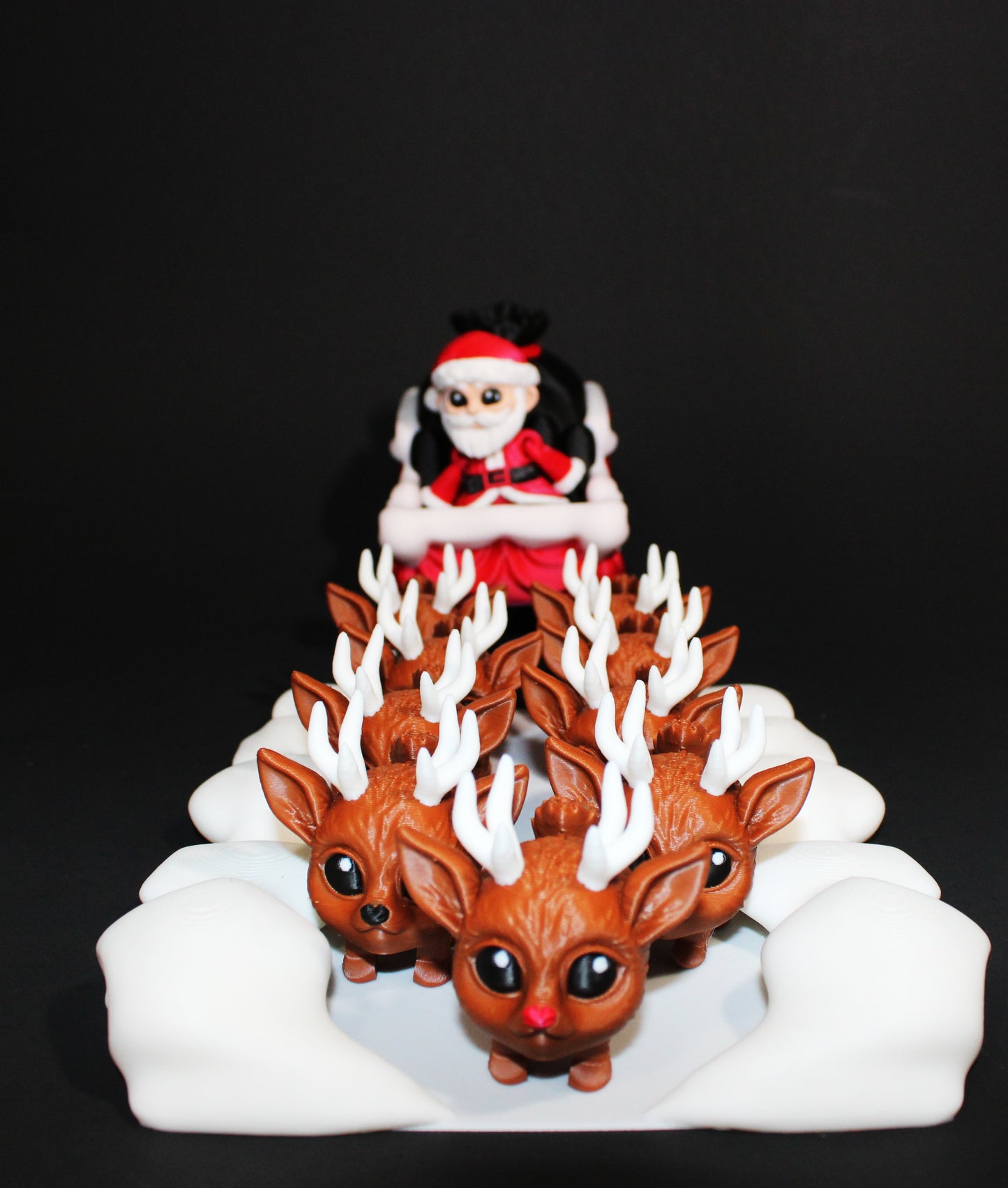 3D Printed Santa Sleigh Scene: Includes 8 Reindeer Pufflings and 1 Rudolph Puffling Christmas Decor - Wonderland 3D Printing