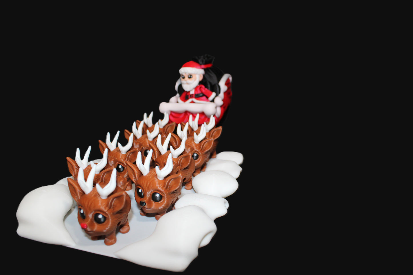 3D Printed Santa Sleigh Scene: Includes 8 Reindeer Pufflings and 1 Rudolph Puffling Christmas Decor - Wonderland 3D Printing