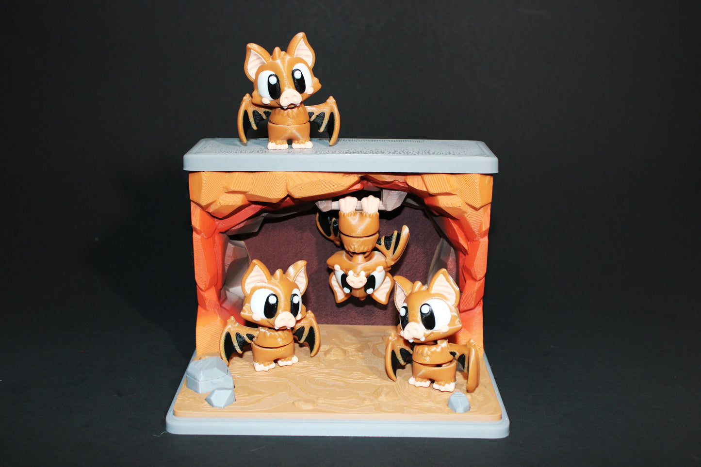 3D Printed Bat Cave Set: Includes 3 Standing Bats and 1 Hanging Bat- Fidget Toy - Wonderland 3D Printing