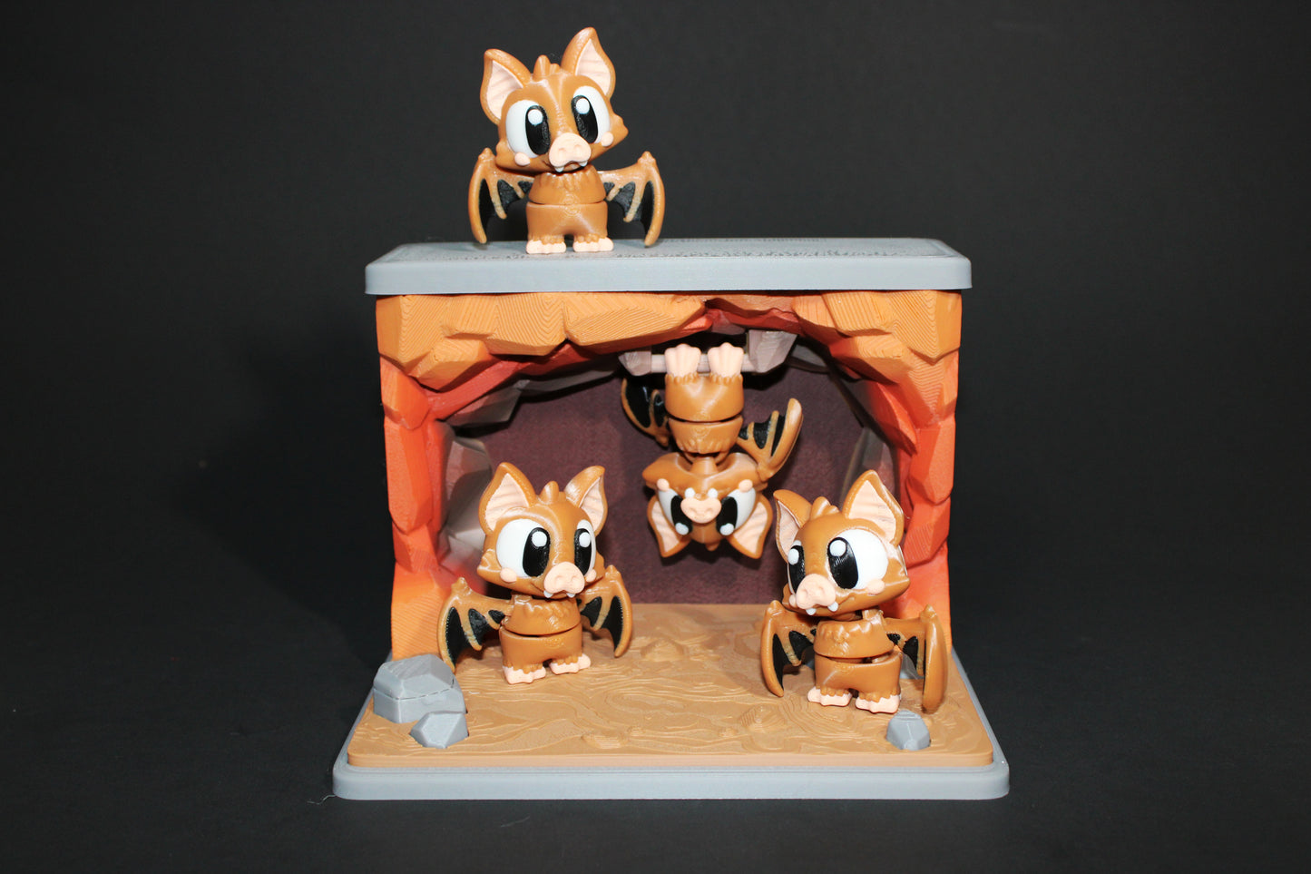 3D Printed Bat Cave Set: Includes 3 Standing Bats and 1 Hanging Bat- Fidget Toy - Wonderland 3D Printing