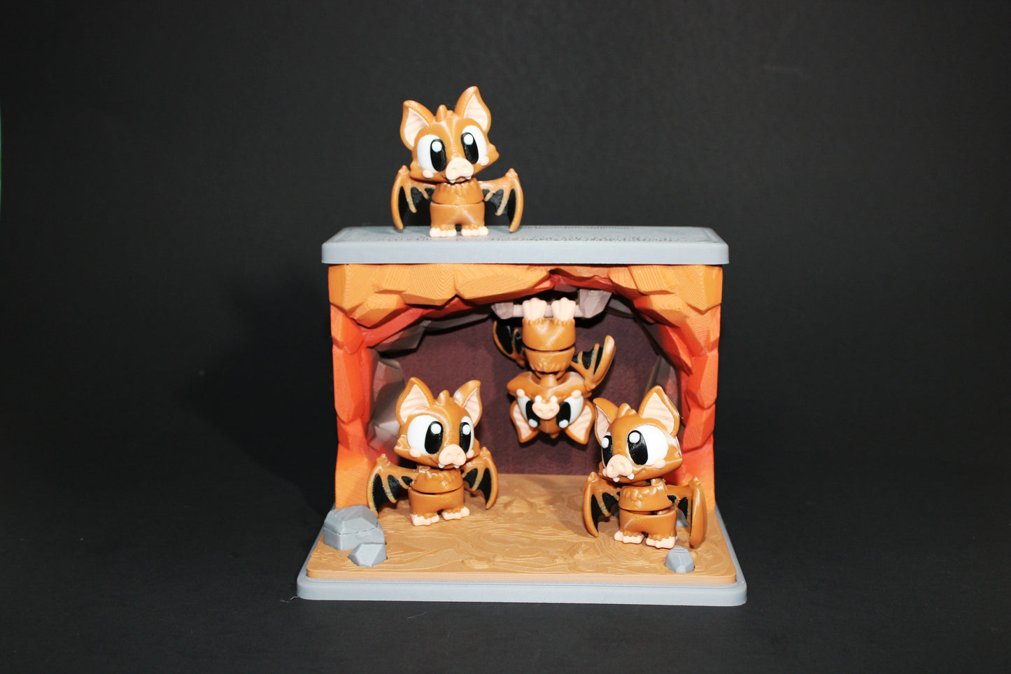 3D Printed Bat Cave Set: Includes 3 Standing Bats and 1 Hanging Bat- Fidget Toy - Wonderland 3D Printing