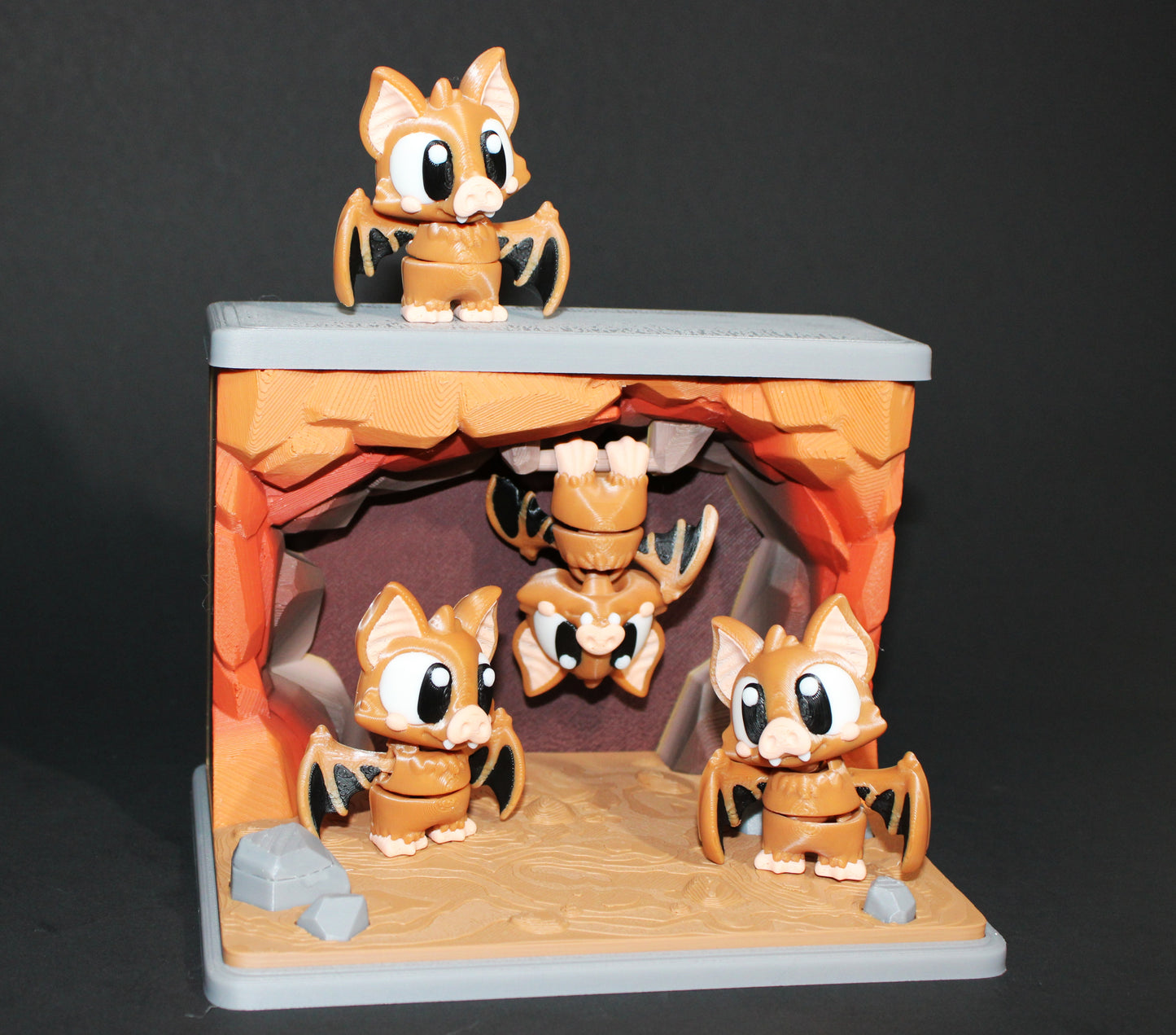 3D Printed Bat Cave Set: Includes 3 Standing Bats and 1 Hanging Bat- Fidget Toy - Wonderland 3D Printing