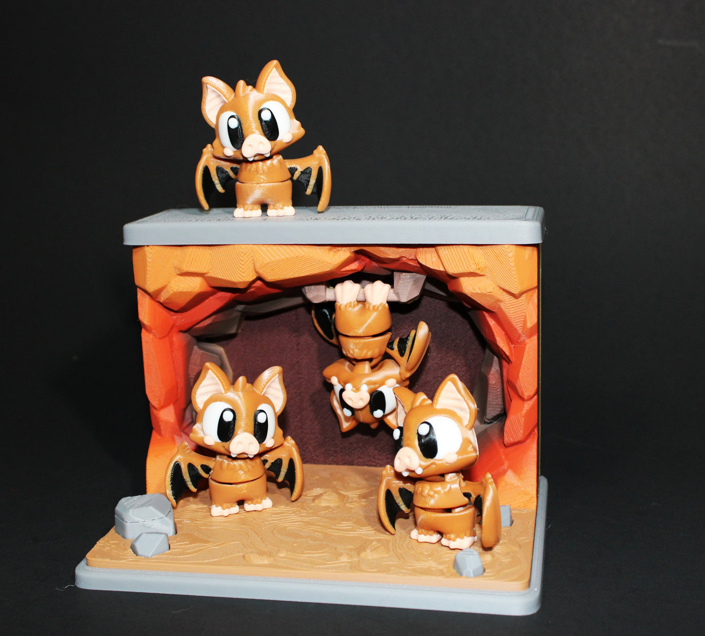 3D Printed Bat Cave Set: Includes 3 Standing Bats and 1 Hanging Bat- Fidget Toy - Wonderland 3D Printing