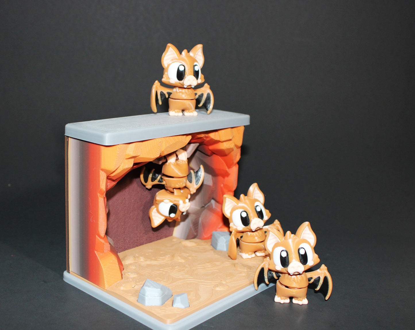 3D Printed Bat Cave Set: Includes 3 Standing Bats and 1 Hanging Bat- Fidget Toy - Wonderland 3D Printing