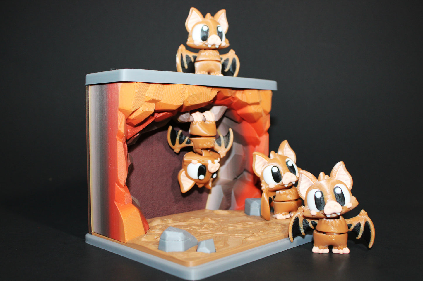 3D Printed Bat Cave Set: Includes 3 Standing Bats and 1 Hanging Bat- Fidget Toy - Wonderland 3D Printing