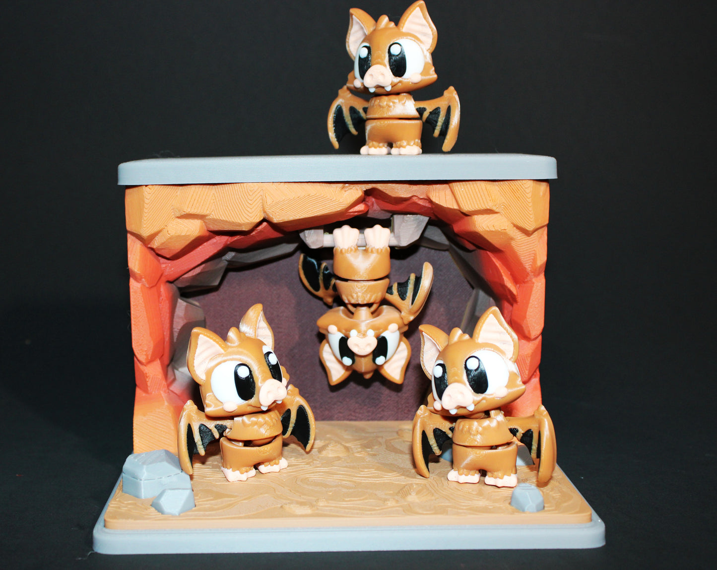 3D Printed Bat Cave Set: Includes 3 Standing Bats and 1 Hanging Bat- Fidget Toy - Wonderland 3D Printing
