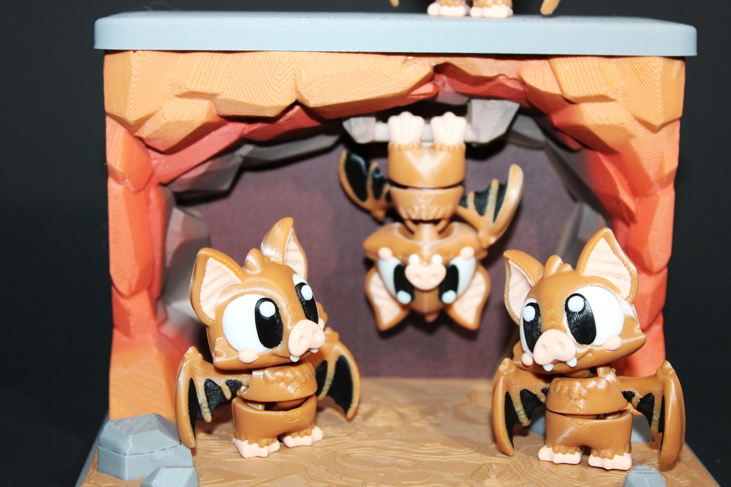 3D Printed Bat Cave Set: Includes 3 Standing Bats and 1 Hanging Bat- Fidget Toy - Wonderland 3D Printing
