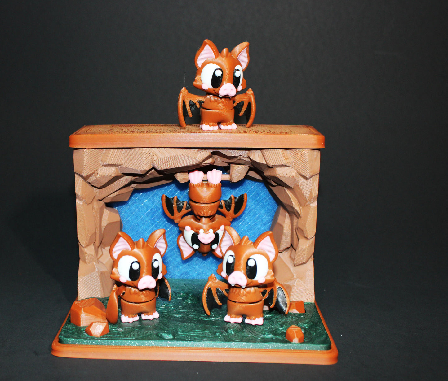3D Printed Bat Cave Set: Includes 3 Standing Bats and 1 Hanging Bat- Fidget Toy - Wonderland 3D Printing