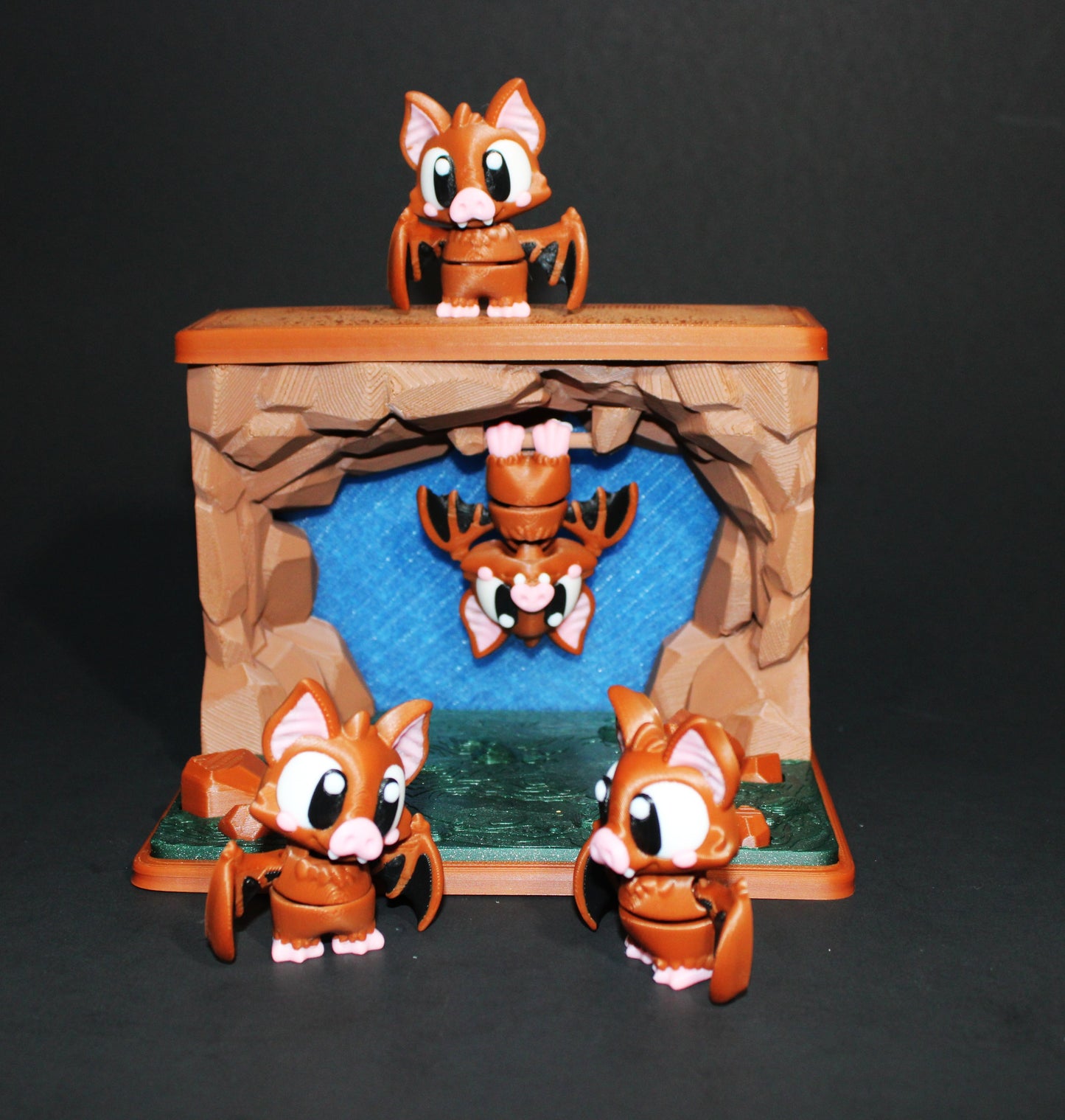 3D Printed Bat Cave Set: Includes 3 Standing Bats and 1 Hanging Bat- Fidget Toy - Wonderland 3D Printing