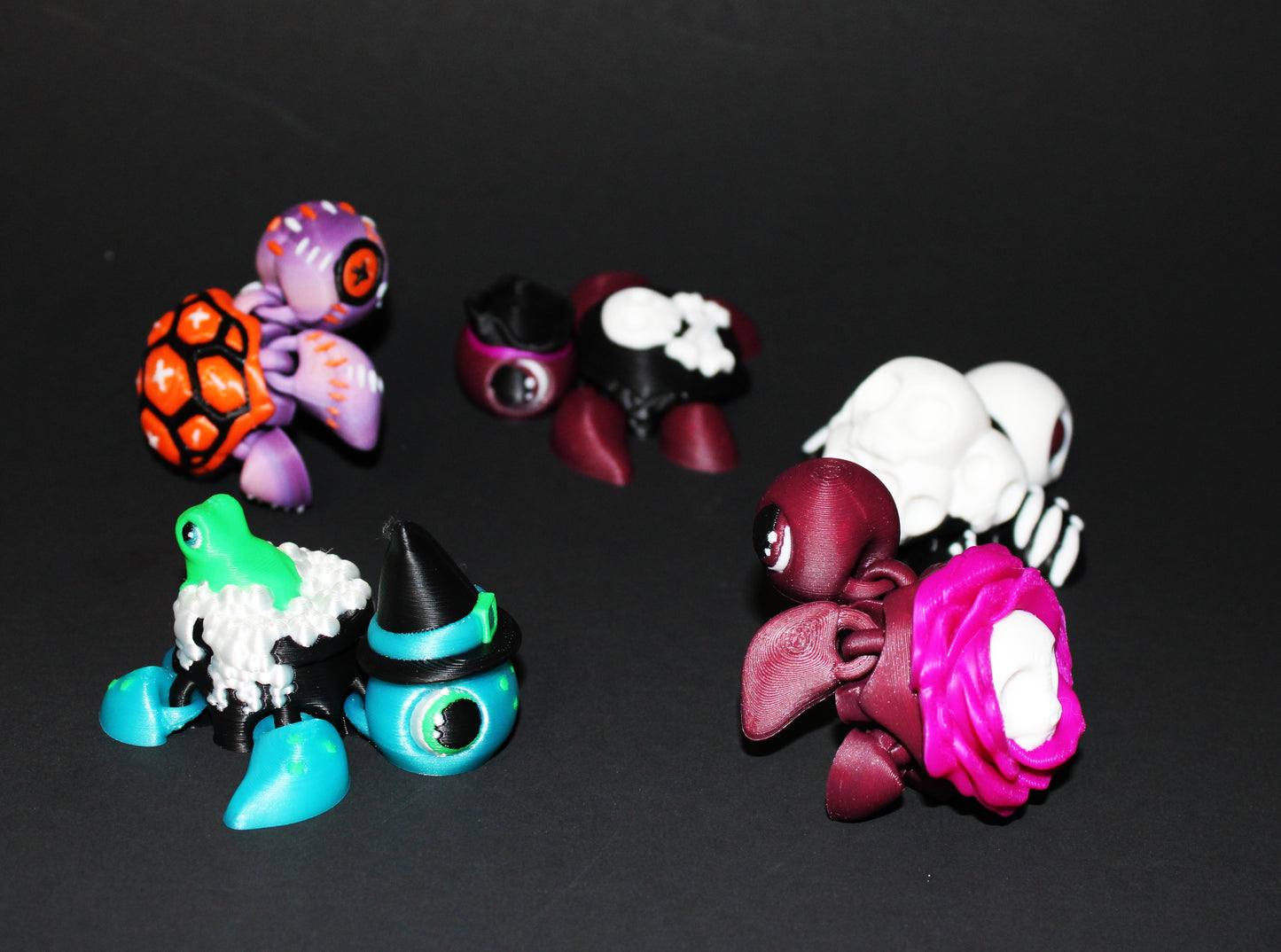 3D Printed Articulated Turtle Fidget Toy - Spooky Styles 2.5 inches - Wonderland 3D Printing