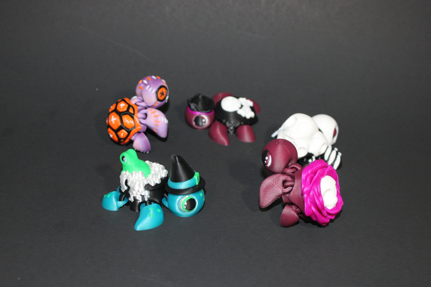 3D Printed Articulated Turtle Fidget Toy - Spooky Styles 2.5 inches - Wonderland 3D Printing
