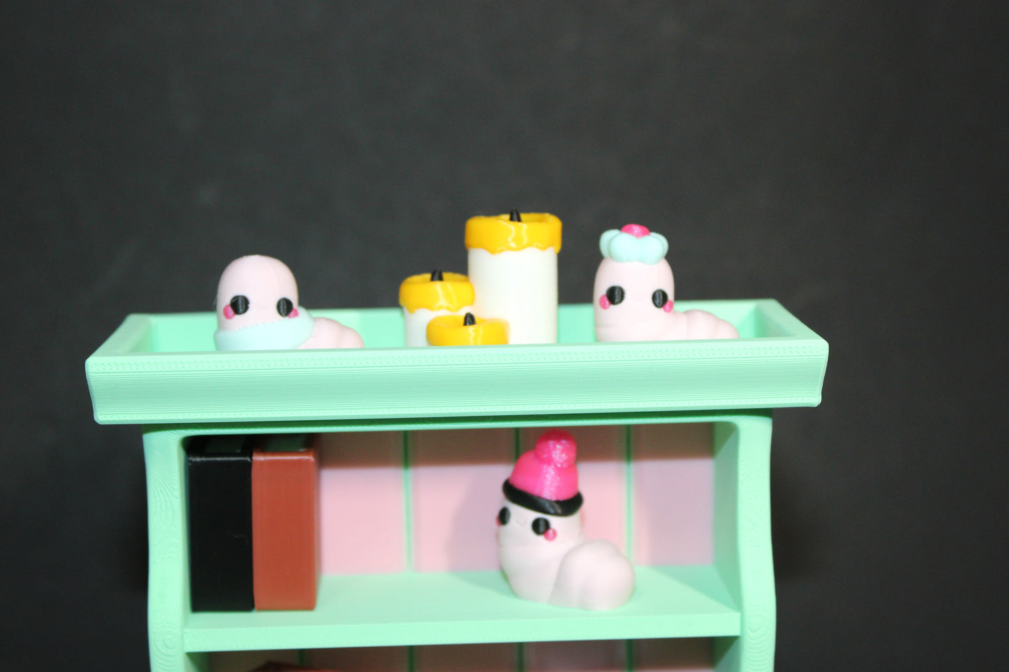 3D-Printed Bookworm Hutch – Includes Worms, Books, a Hutch, and a Candle. - Wonderland 3D Printing
