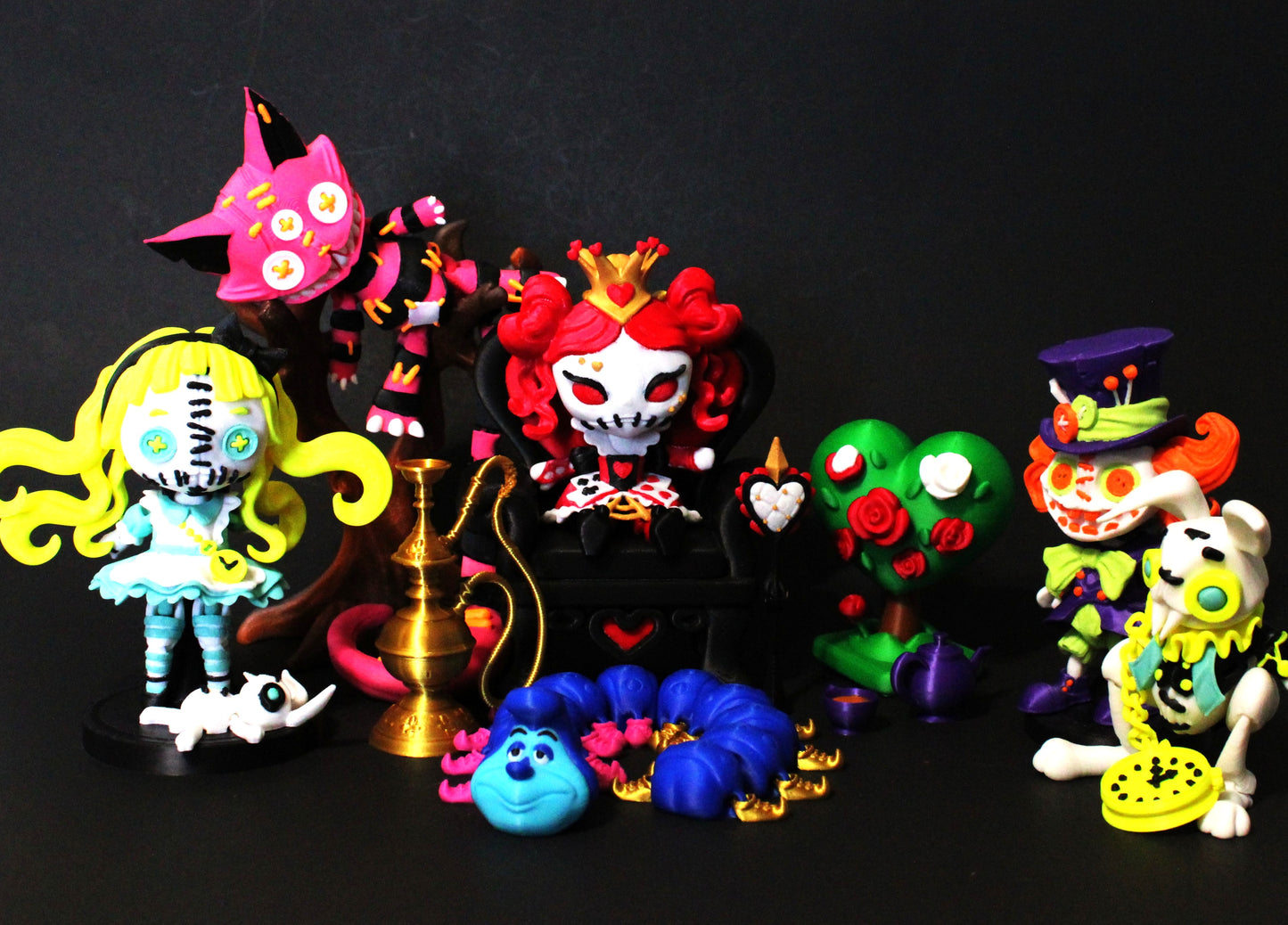 Wonderland Fidget Toy Set: Alice, Caterpillar, Hatter, Cat, Rabbit, Queen - 3D Printed - Wonderland 3D Printing