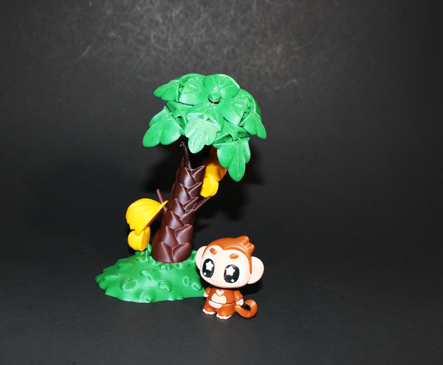 3D Printed Monkey with Banana Tree Toy Set: Includes Tree that Leaves Spin, 1 Monkey, 2 Bananas, and 2 Hanging Banana Bunches - Wonderland 3D Printing