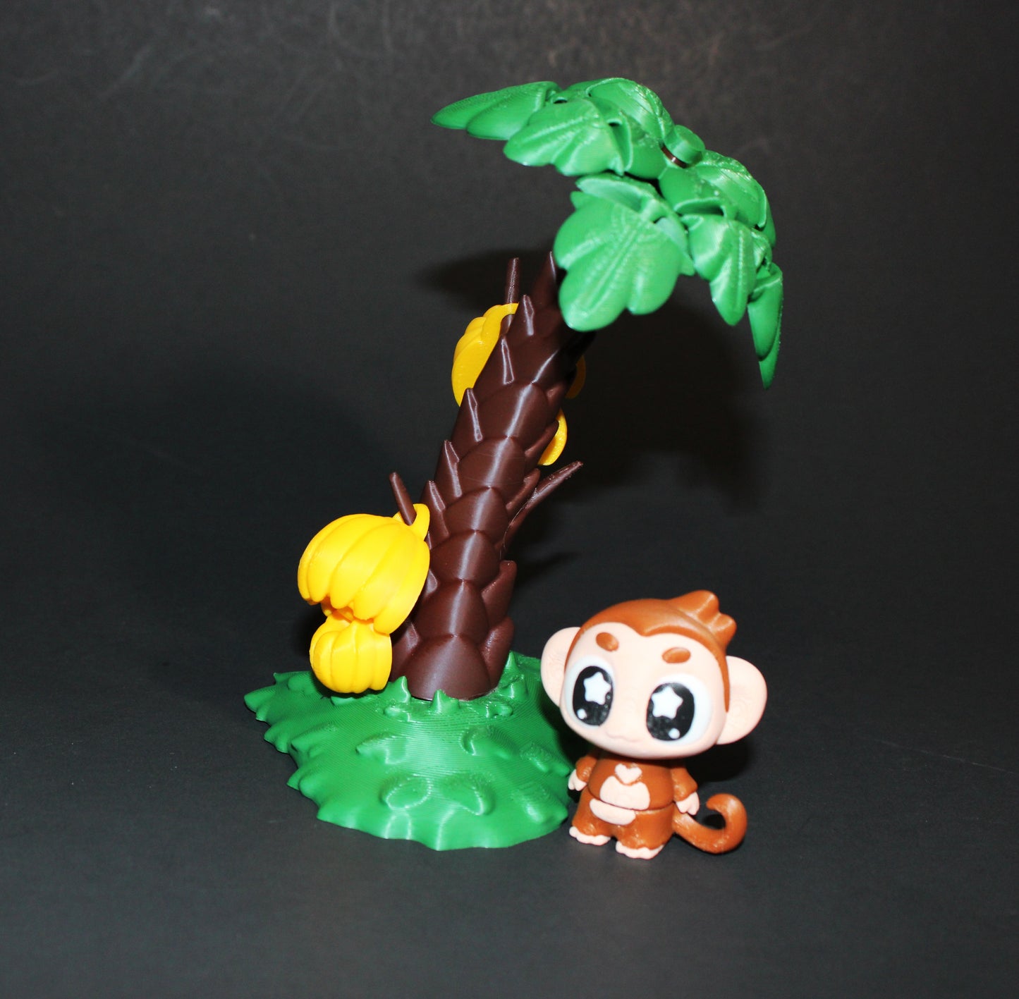 3D Printed Monkey with Banana Tree Toy Set: Includes Tree that Leaves Spin, 1 Monkey, 2 Bananas, and 2 Hanging Banana Bunches - Wonderland 3D Printing