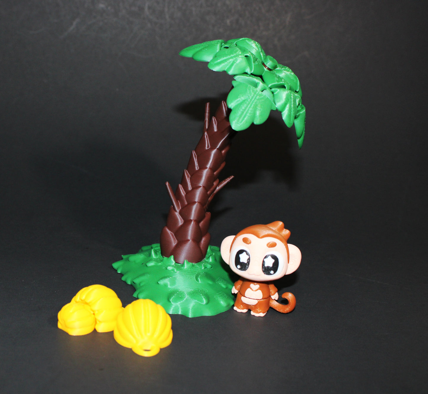 3D Printed Monkey with Banana Tree Toy Set: Includes Tree that Leaves Spin, 1 Monkey, 2 Bananas, and 2 Hanging Banana Bunches - Wonderland 3D Printing