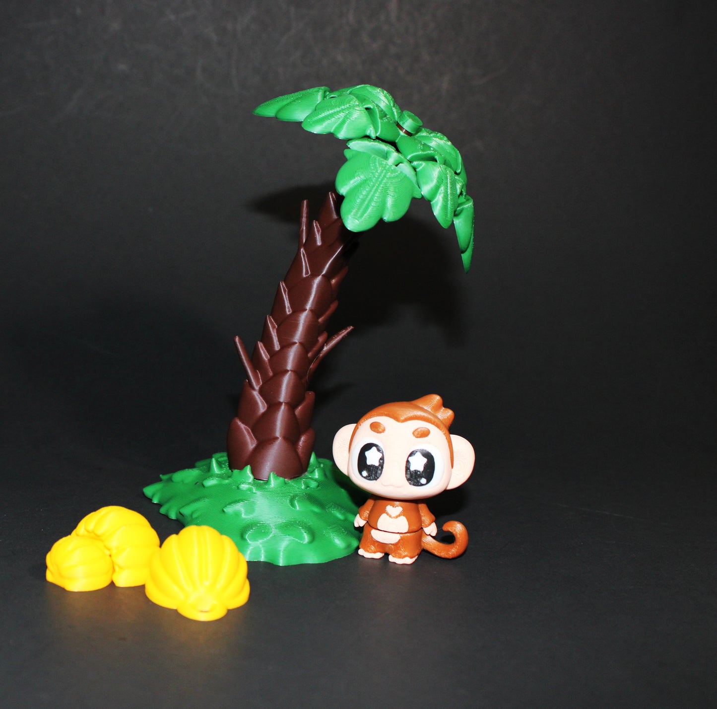 3D Printed Monkey with Banana Tree Toy Set: Includes Tree that Leaves Spin, 1 Monkey, 2 Bananas, and 2 Hanging Banana Bunches - Wonderland 3D Printing