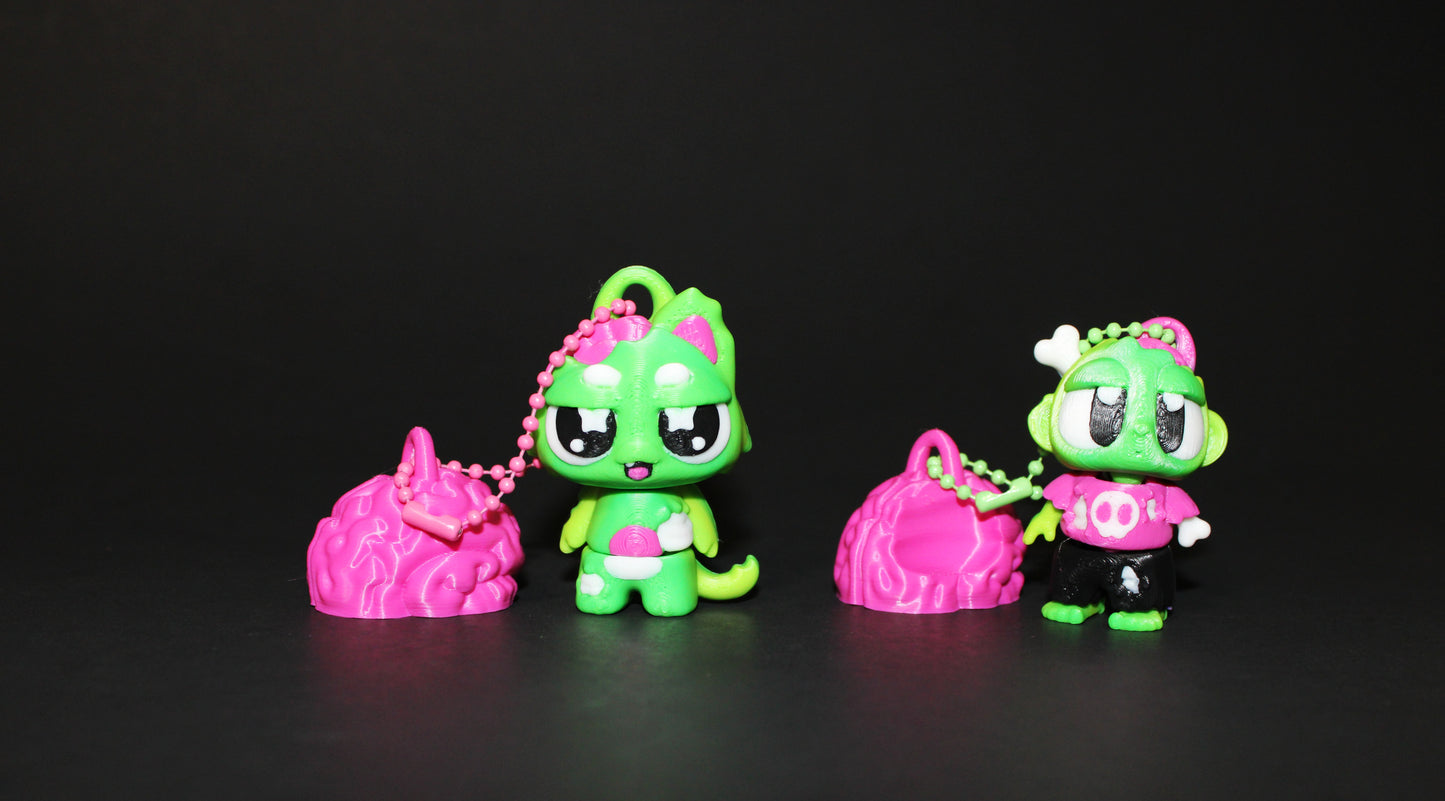 3D Printed Flexi Zombie with Zombie Kitty in Graveyard-Brain Included - Wonderland 3D Printing
