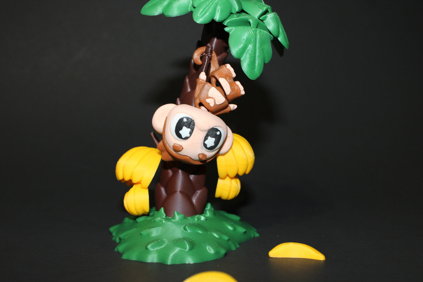 3D Printed Monkey with Banana Tree Toy Set: Includes Tree that Leaves Spin, 1 Monkey, 2 Bananas, and 2 Hanging Banana Bunches - Wonderland 3D Printing