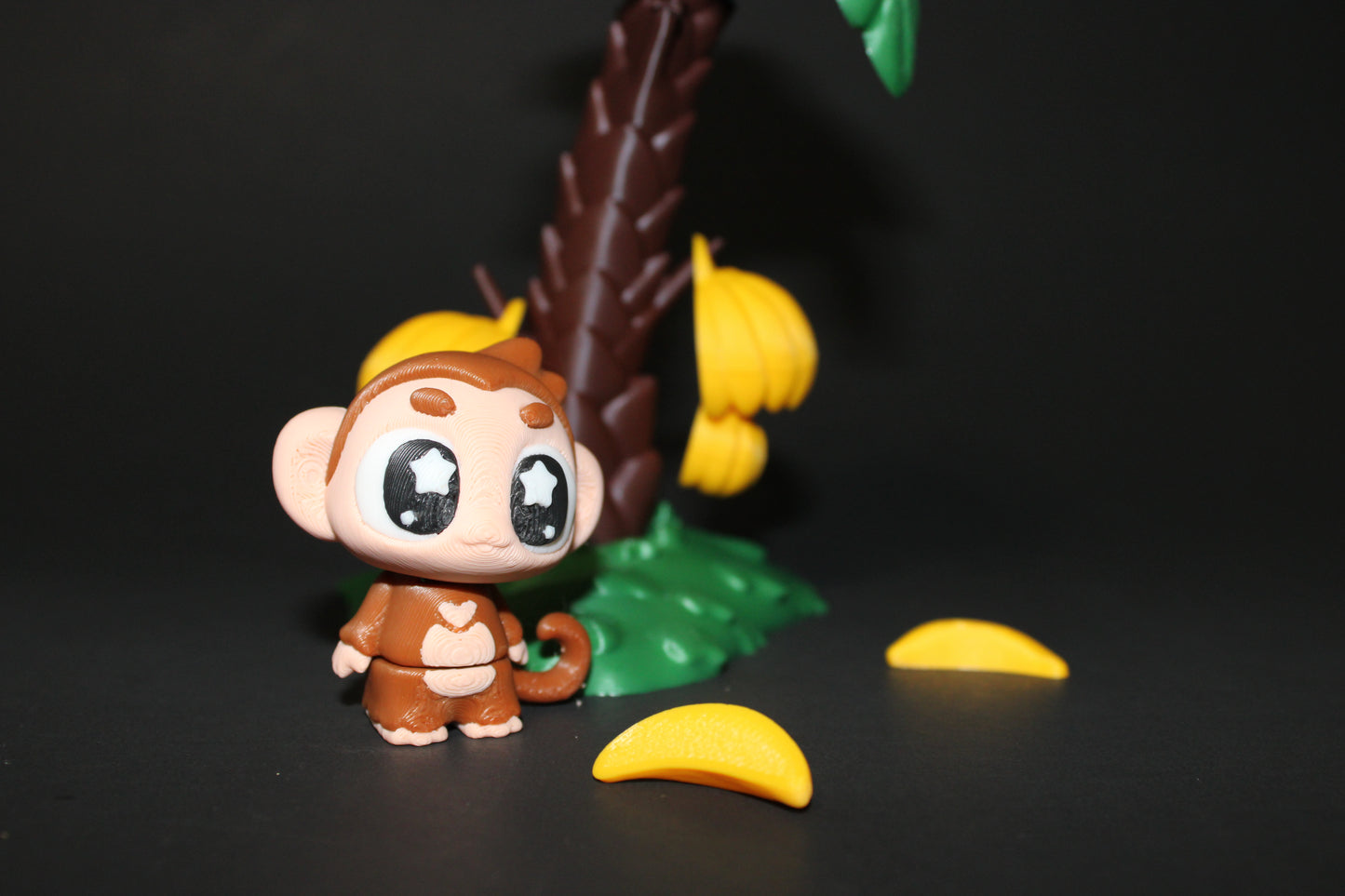 3D Printed Monkey with Banana Tree Toy Set: Includes Tree that Leaves Spin, 1 Monkey, 2 Bananas, and 2 Hanging Banana Bunches - Wonderland 3D Printing