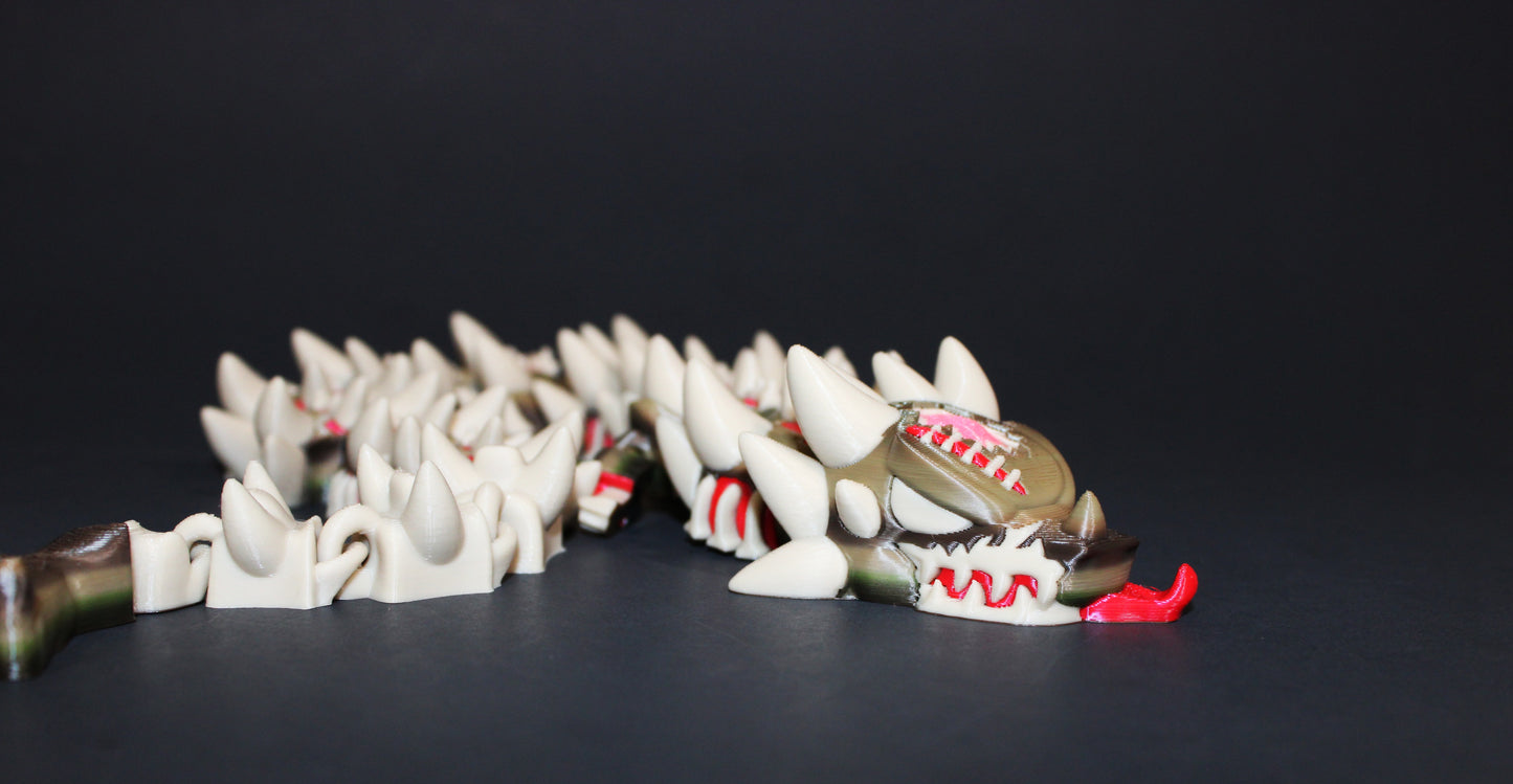 Zombie Dragon: 3D Printed Articulated Fidget Toy-18" Long- Brains Glow in Black Light - Wonderland 3D Printing