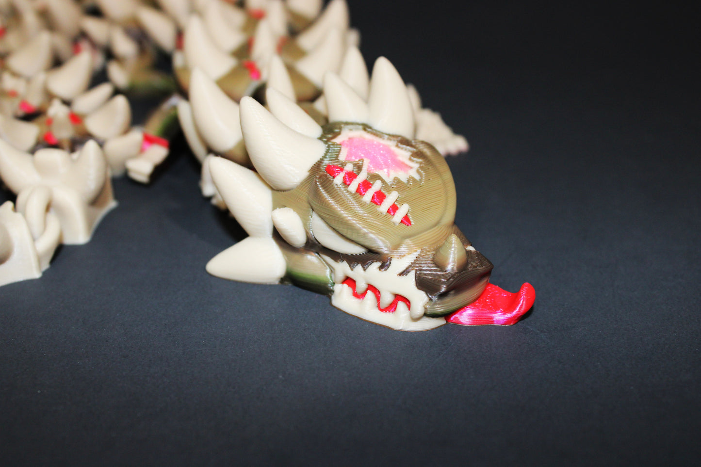 Zombie Dragon: 3D Printed Articulated Fidget Toy-18" Long- Brains Glow in Black Light - Wonderland 3D Printing