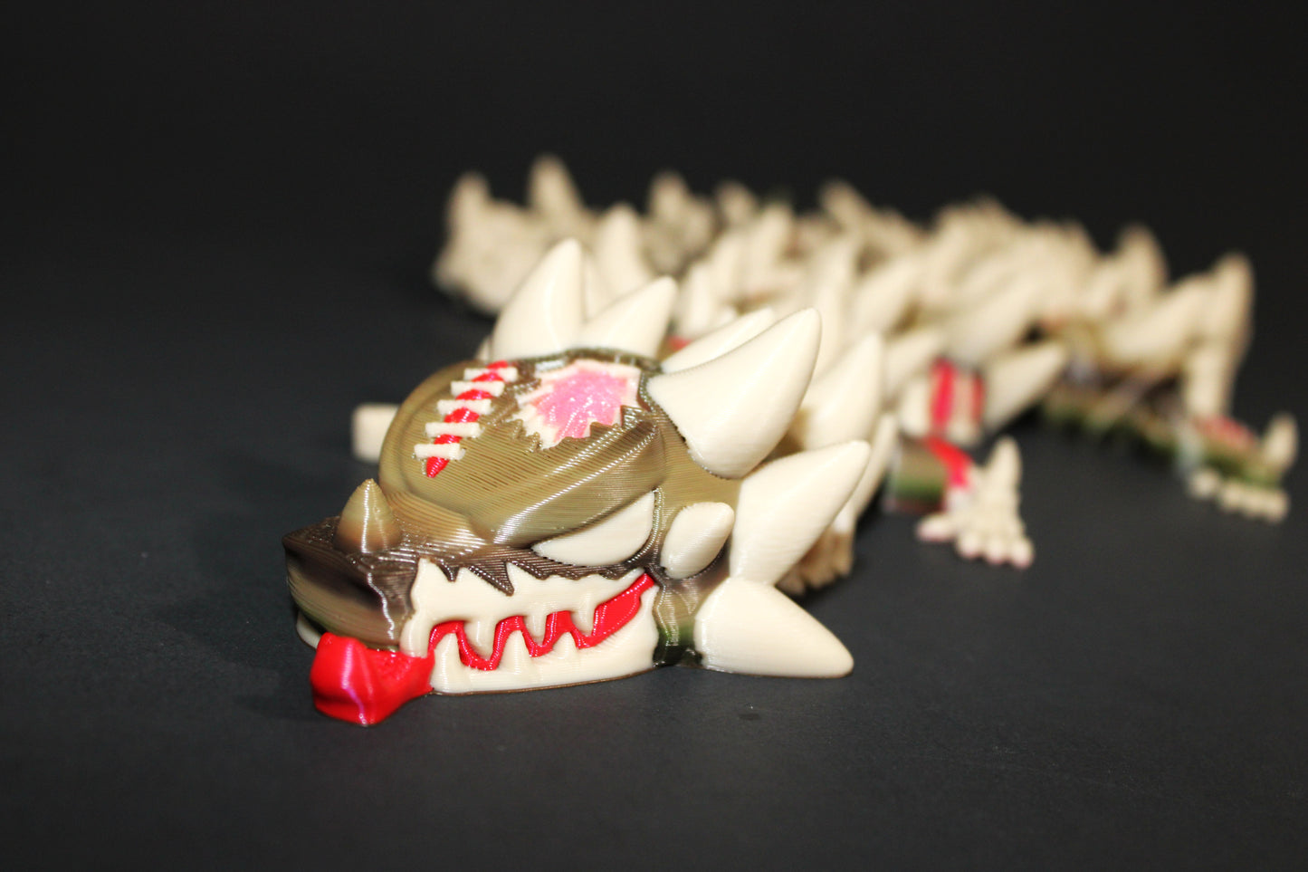 Zombie Dragon: 3D Printed Articulated Fidget Toy-18" Long- Brains Glow in Black Light - Wonderland 3D Printing