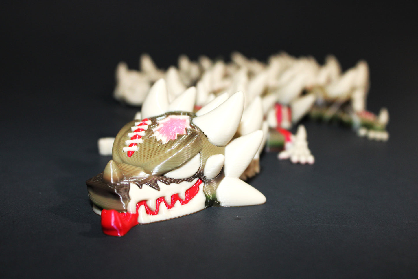 Zombie Dragon: 3D Printed Articulated Fidget Toy-18" Long- Brains Glow in Black Light - Wonderland 3D Printing