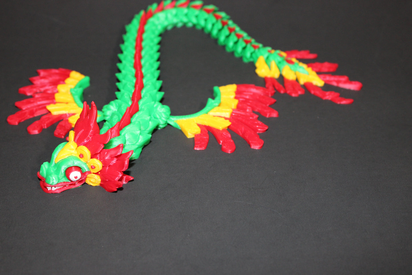 3D Printed Aztec Quetzalcoatl Dragon: Articulated Fidget Toy 14.5" Long - Wonderland 3D Printing