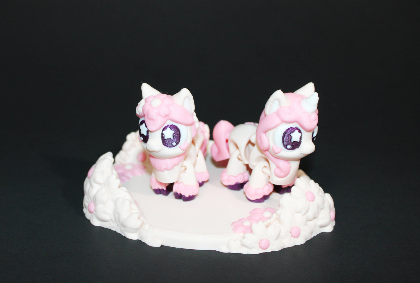 3D Printed Articulated Sakura Unicorn and Sakura Horse or Unicorn and Horse