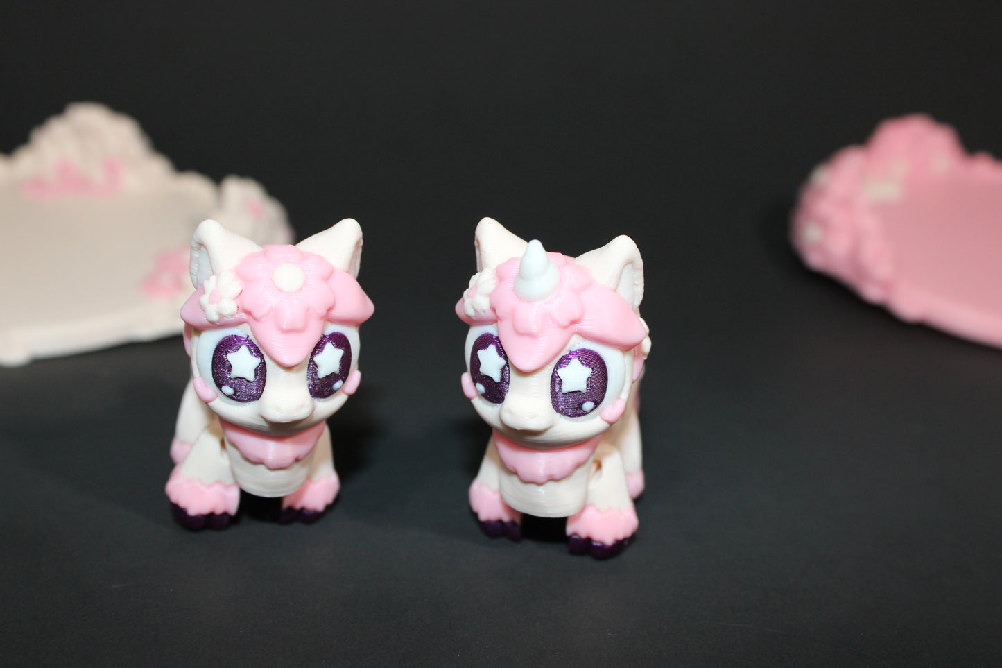3D Printed Articulated Sakura Unicorn and Sakura Horse or Unicorn and Horse