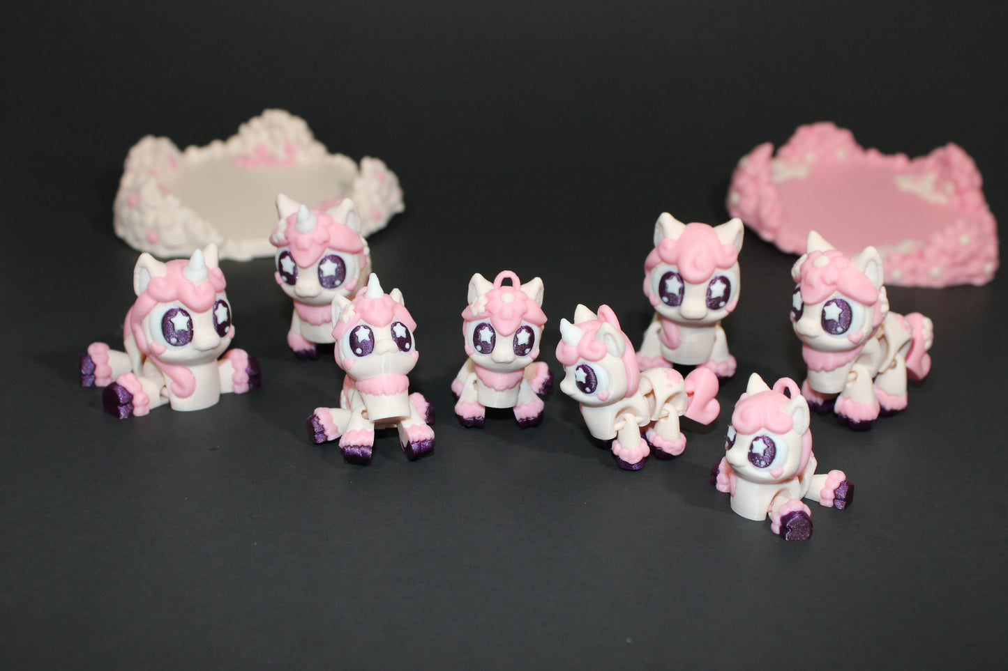 3D Printed Articulated Sakura Unicorn and Sakura Horse or Unicorn and Horse