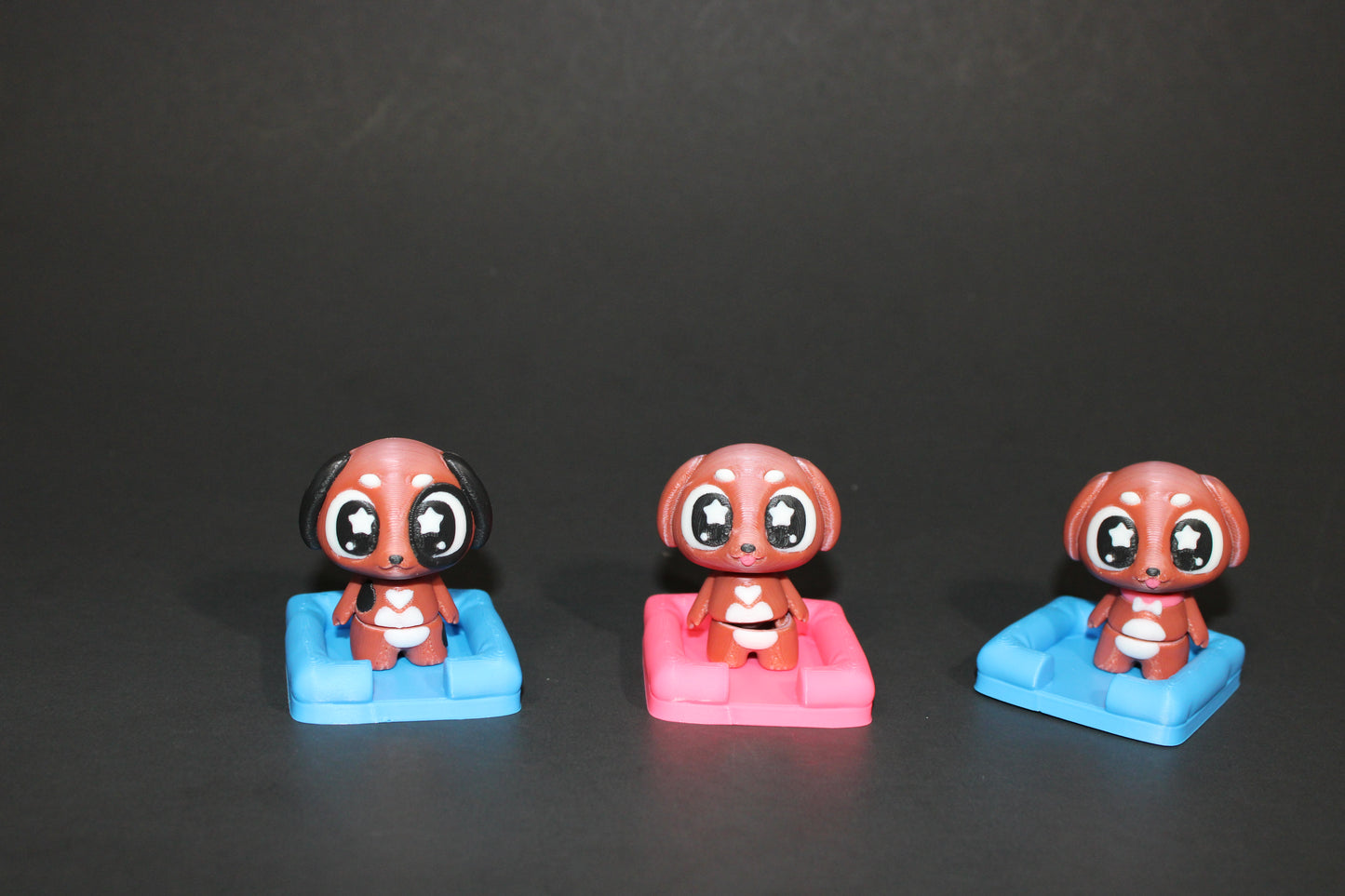 3D-printed Flexi Cute Puppy with Dog Bed 1.75" Tall - Wonderland 3D Printing