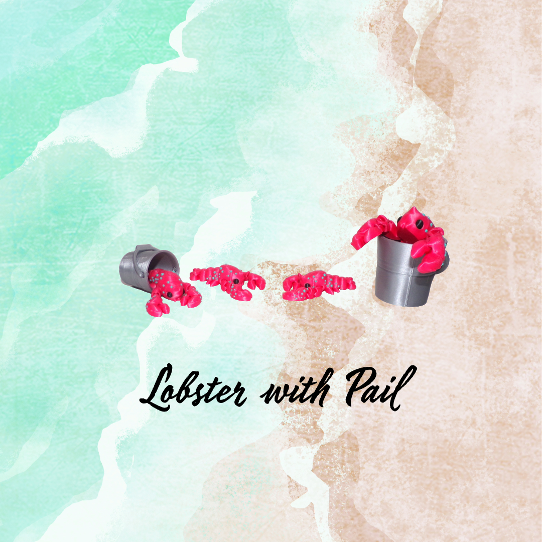 Crystal Crab or Lobster with Pail Articulated 3d Printed Figurine - Wonderland 3D Printing