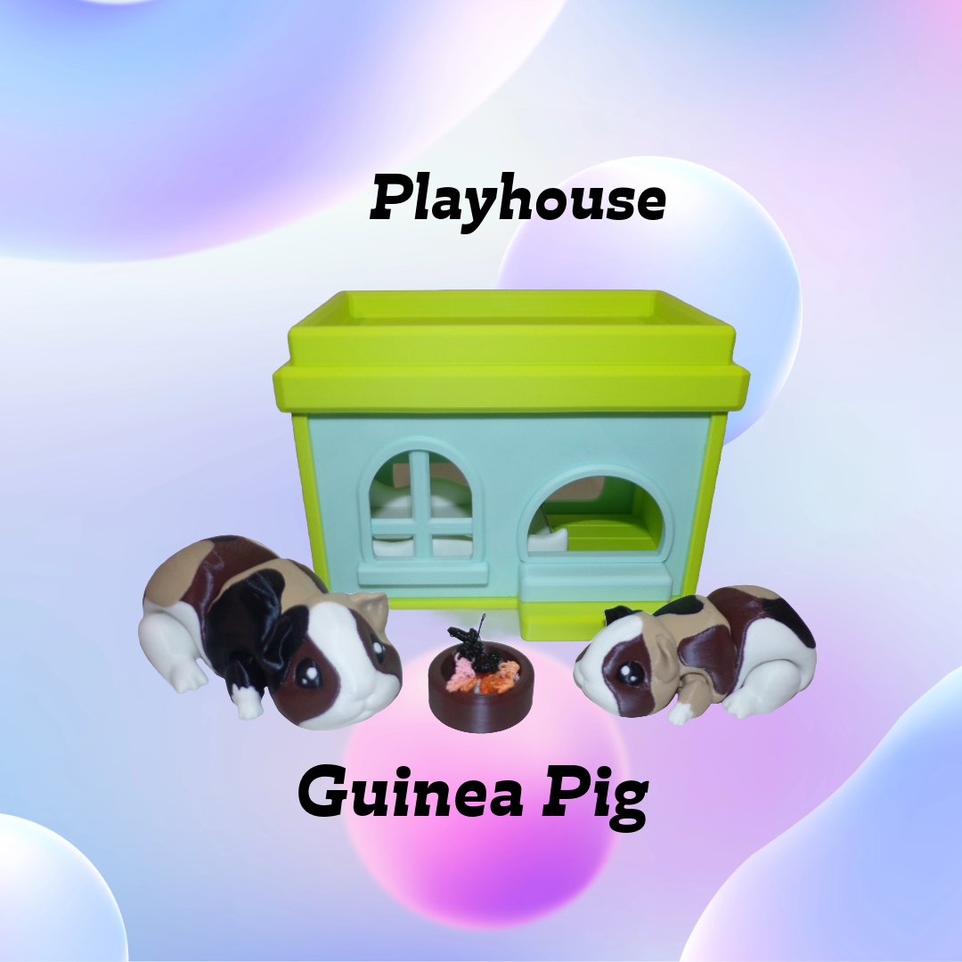 Guinea Pig Articulated 3d Printed Figurine with Playhouse Options - Wonderland 3D Printing