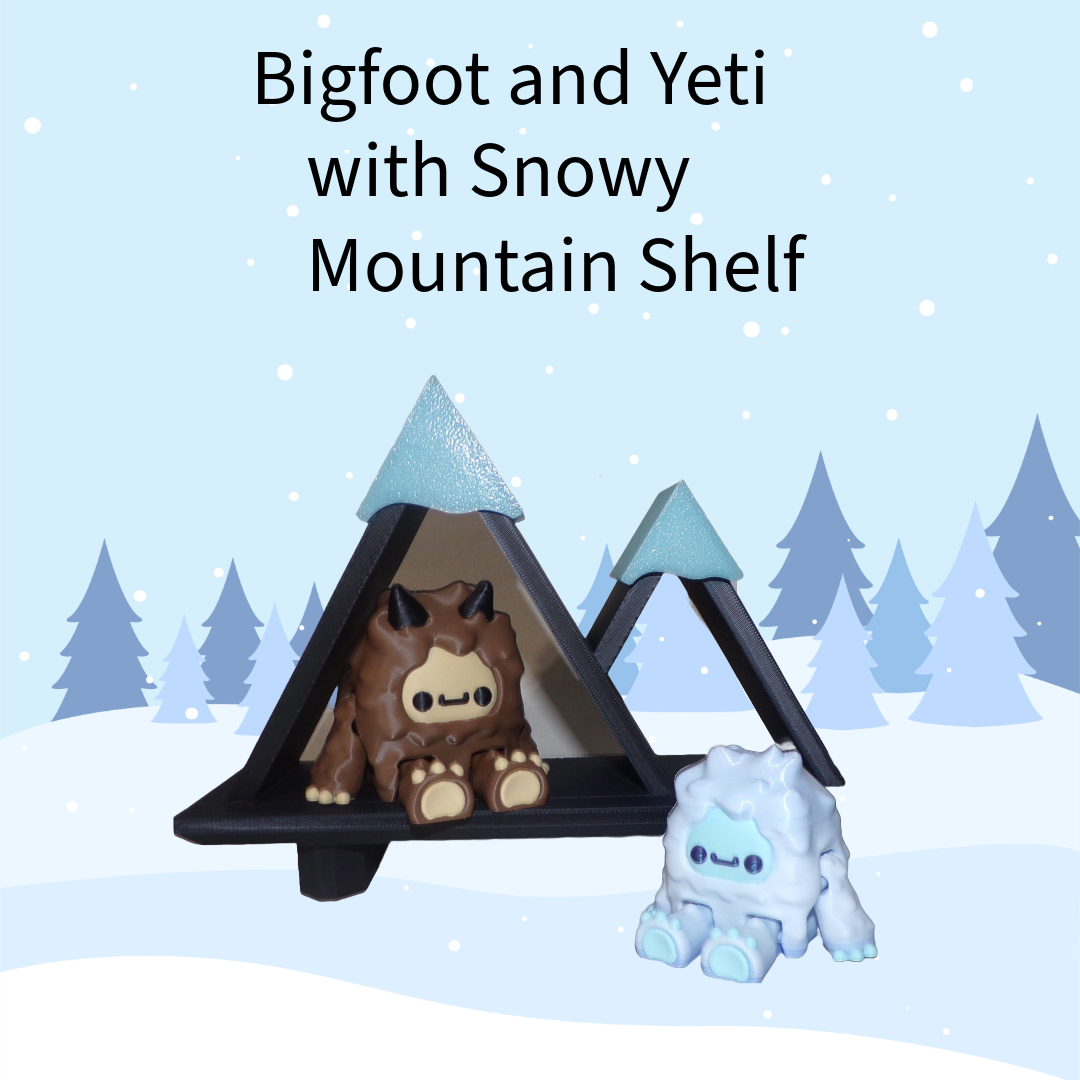 Yeti and Snow Mountain Shelf Articulated 3d Printed Figurine - Wonderland 3D Printing