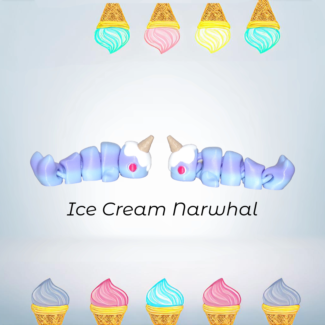 Ice Cream Narwhal Articulated 3d Printed Figurine - Wonderland 3D Printing
