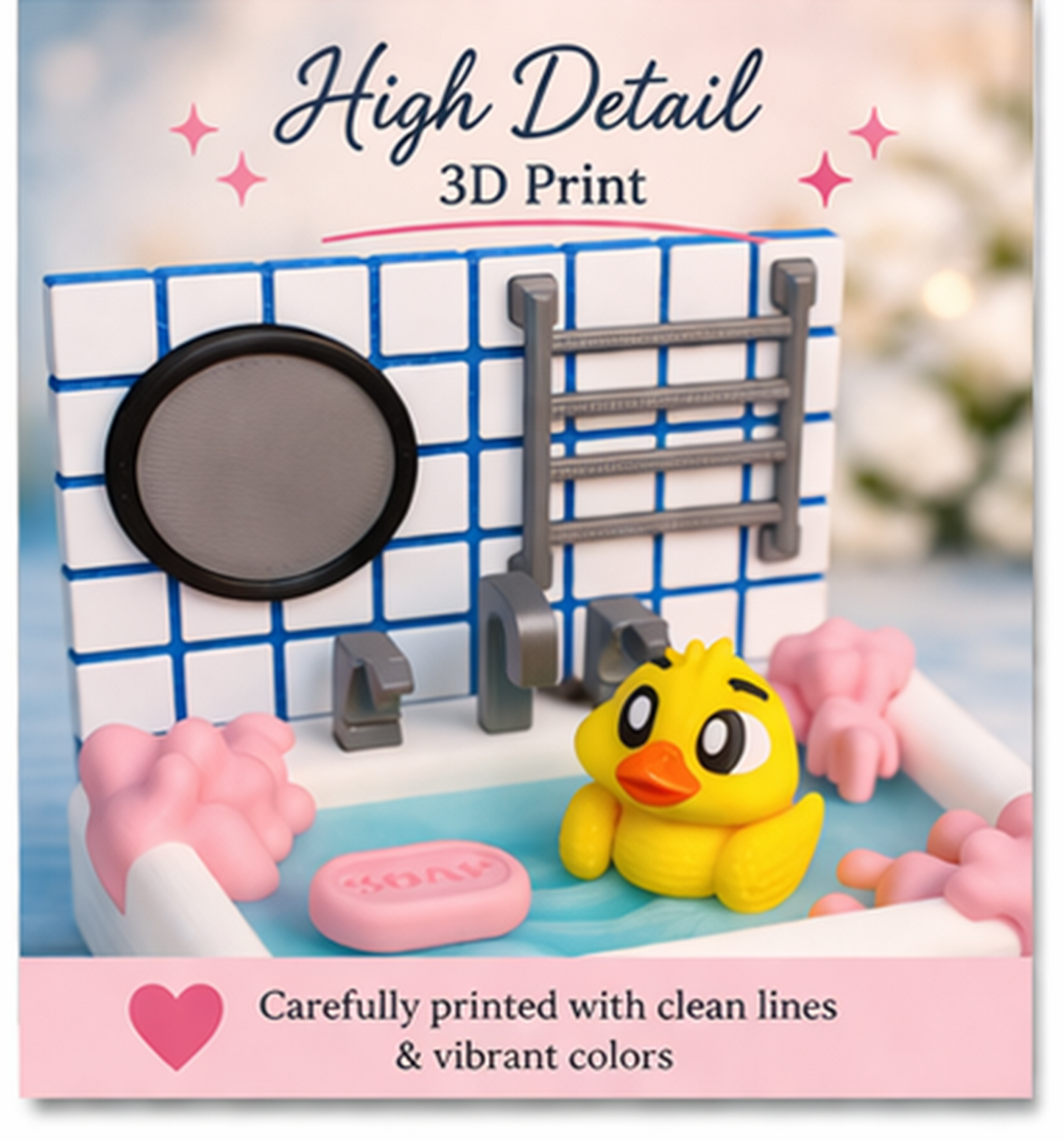 3D Printed Ducky Bathtub Toy, Cute Mini Duck Bath Scene, Desk Decor, Gift for Kids & Adults, Kawaii Bathroom Decor, Collectible Figurine - Wonderland 3D Printing 