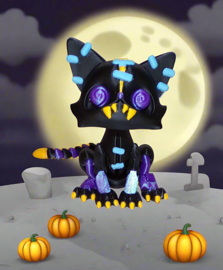 Spooky Twisty Cat 3d printed Articulated Figurine - Wonderland 3D Printing 