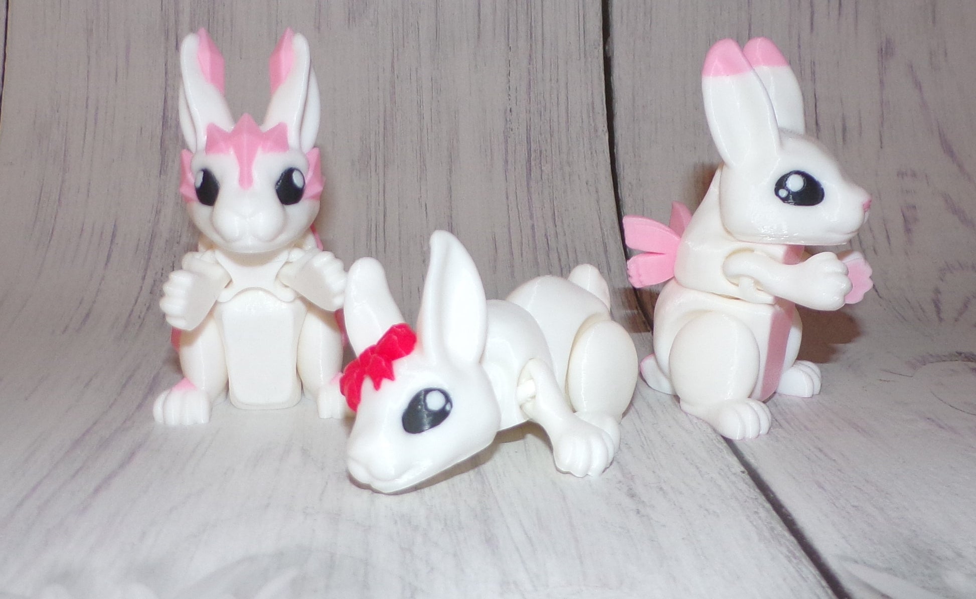 Bunnys 3d printed Articulated Figurine- Fariy, Crystal or Bow
