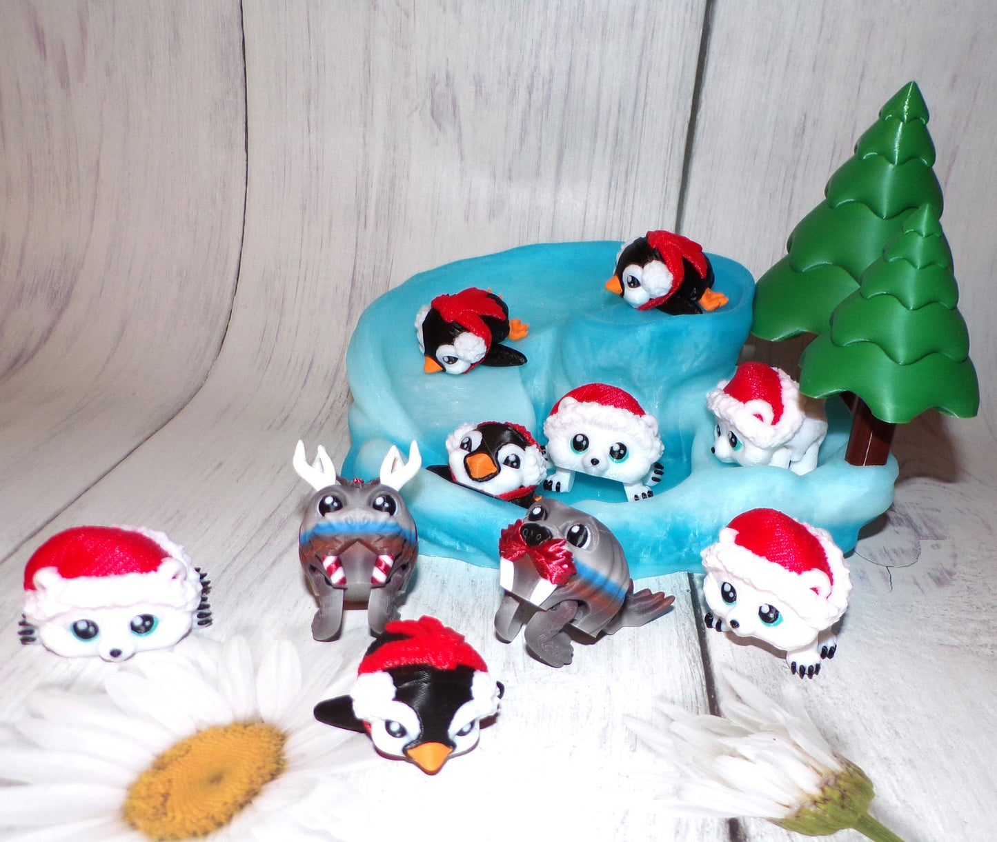 Christmas Pufflings, Articulated 3d Printed Figurines, comes with 2 free random pufflings with any Artic Slide Purchase - Wonderland 3D Printing 