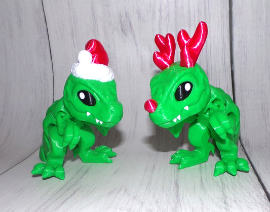 Santa or Rudolph Trex 3D Printed Articulated Figurine - Wonderland 3D Printing 